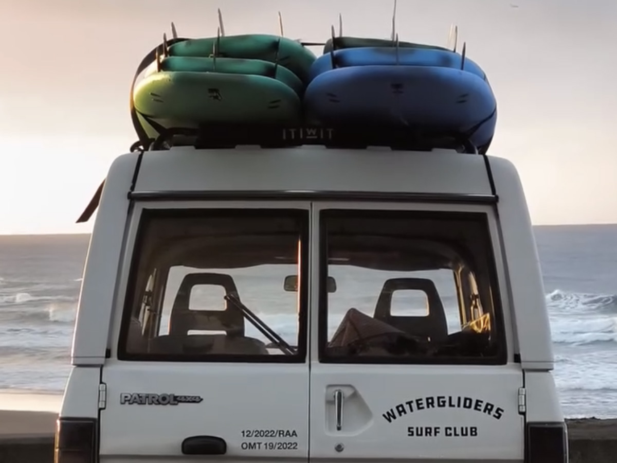 The van — boards on the roof
